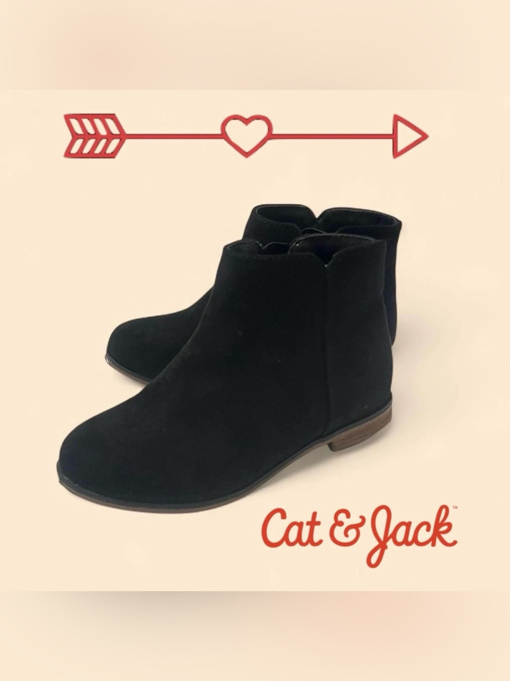 Cat & Jack Black Suede Scallop Ankle Booties